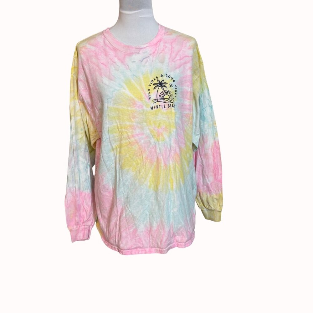 High Tides Good Vibes Tee Myrtle Beach Tie Dye Long Sleeve Shirt Coastal Graphic - Picture 14 of 14